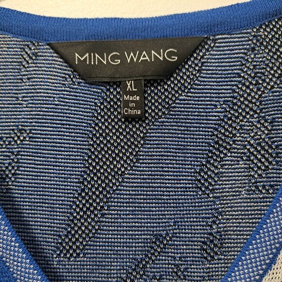 Ming Wang Textured Elegant Chic Knit Abstract Shift Dress XL Blue Multi-Color - Picture 12 of 17